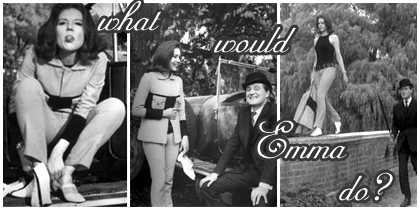 3 pictures of Diana Rigg acting as Emma Peel